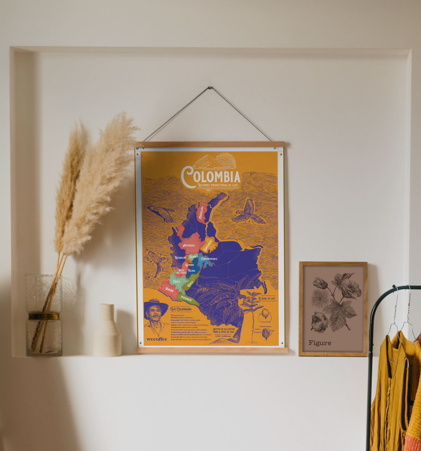 Poster La carte de café Colombien. Format A3
