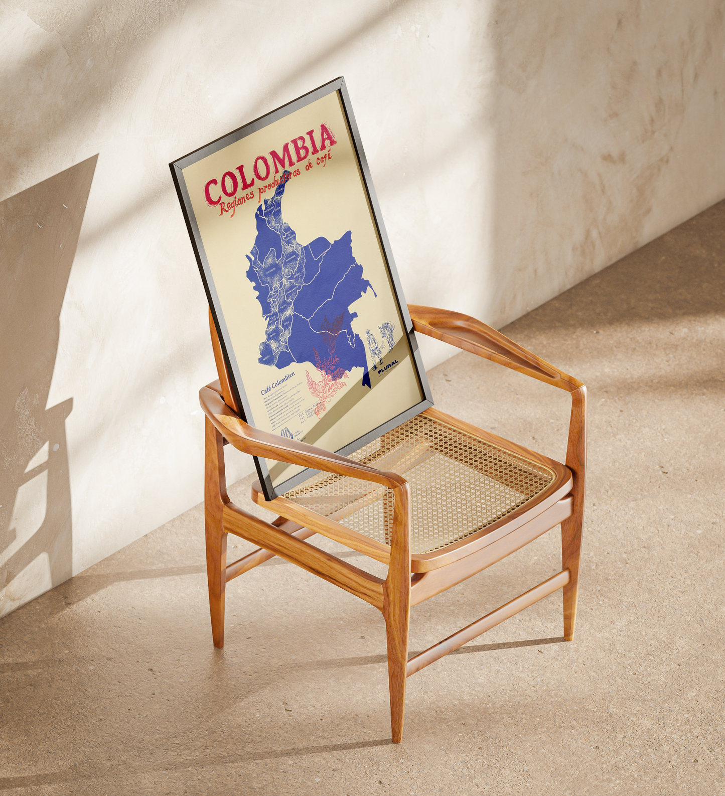 Affiche -  La carte de café Colombien. Format 50x70