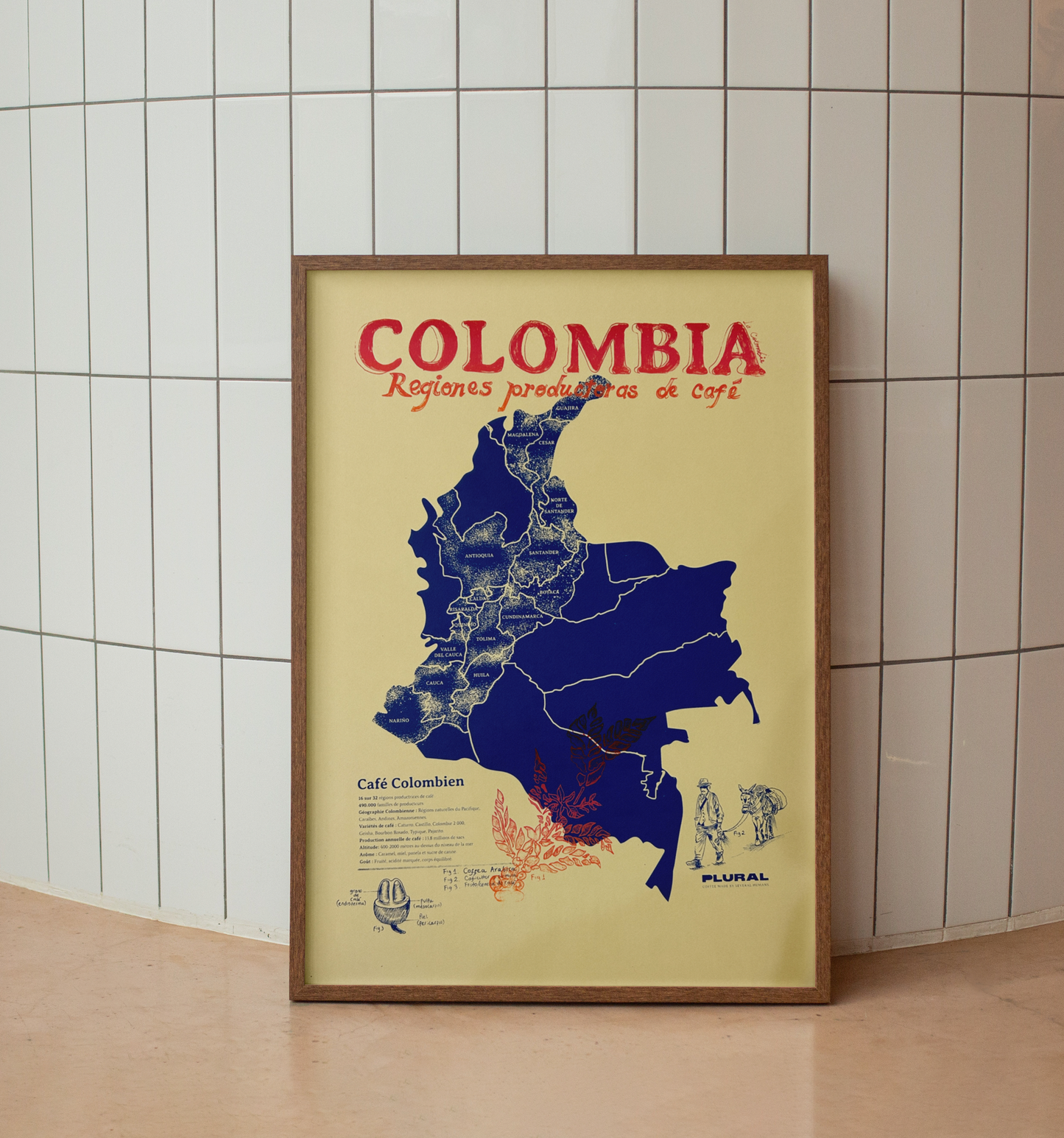Affiche -  La carte de café Colombien. Format 50x70